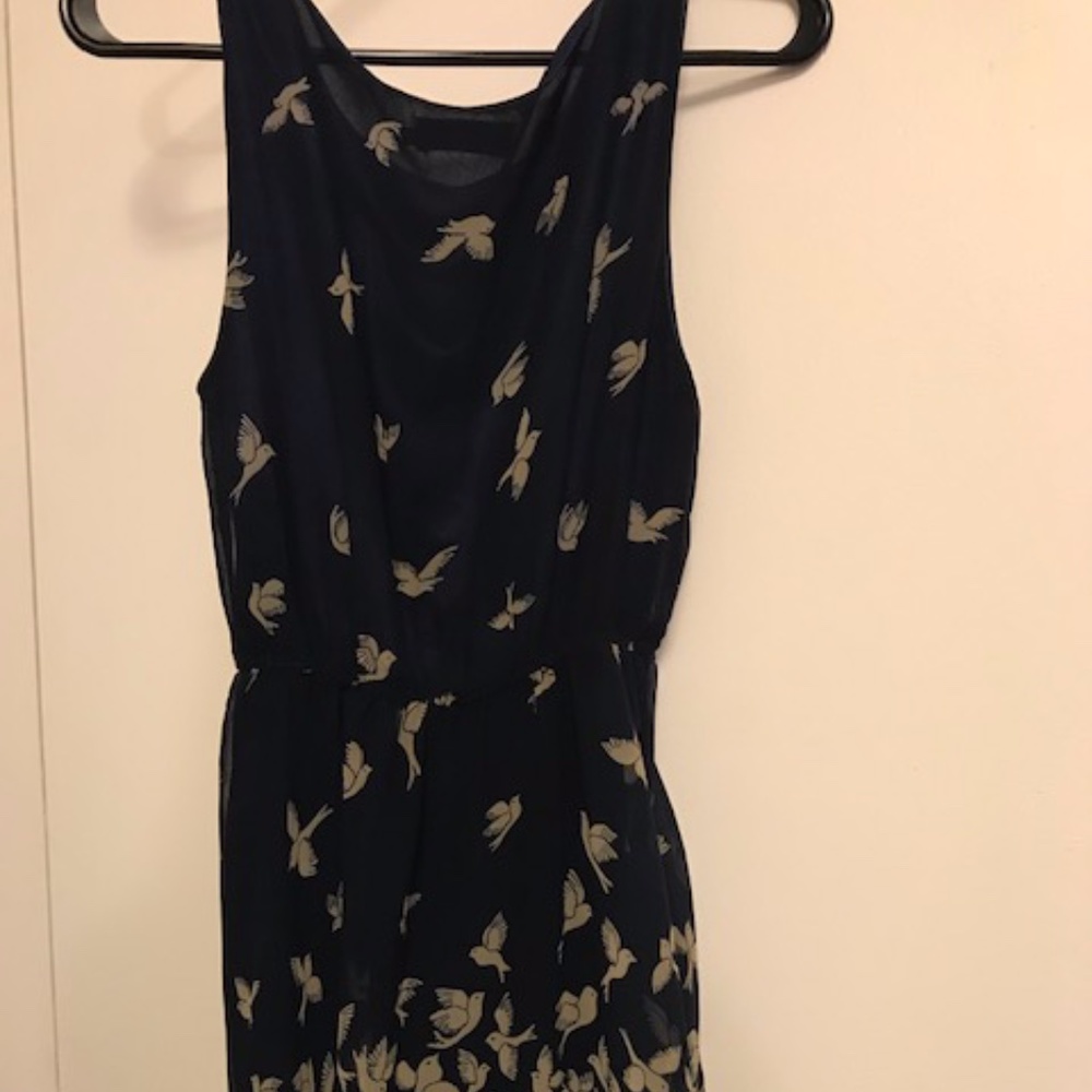 Navy Sleeveless Summer Dress with Bird Motif